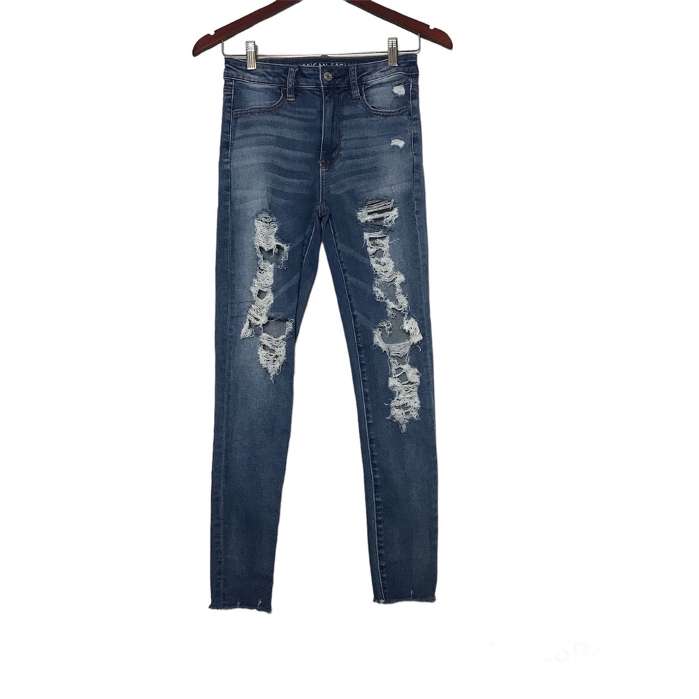 American Eagle Distressed Medium Wash Stretch Skinny Jeans Womens Size 2 S Y2K